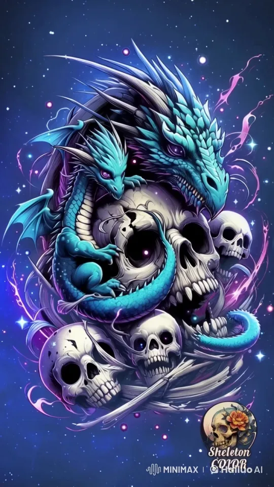 Menacing Dragon Guarding Skulls in Mystical Live2D Scene – AI Generated Video | Hailuo AI