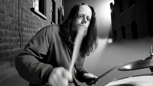 Man Playing Drums in Mysterious Foggy Alley – AI Generated Video | Hailuo AI