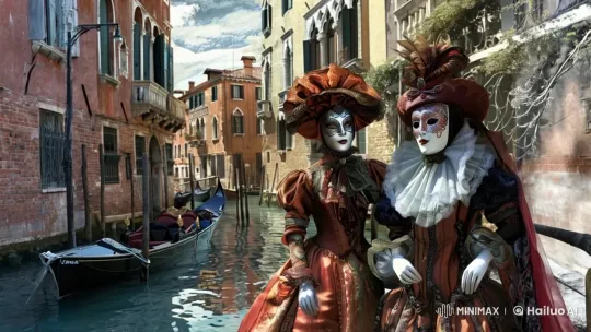 Venetian Costumes and Canals: A Serene Heritage Scene – AI Generated Video | Hailuo AI