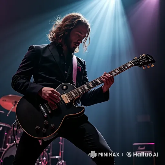 Energetic Live2D Guitarist Performance with Dramatic Lighting – AI Generated Video | Hailuo AI