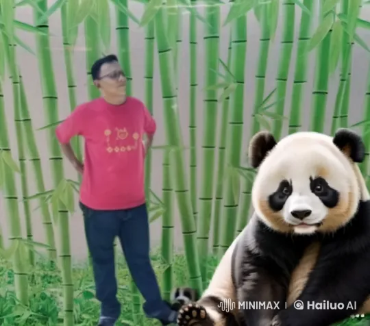 Person and Panda Stroll Through Bamboo Forest – AI Generated Video | Hailuo AI