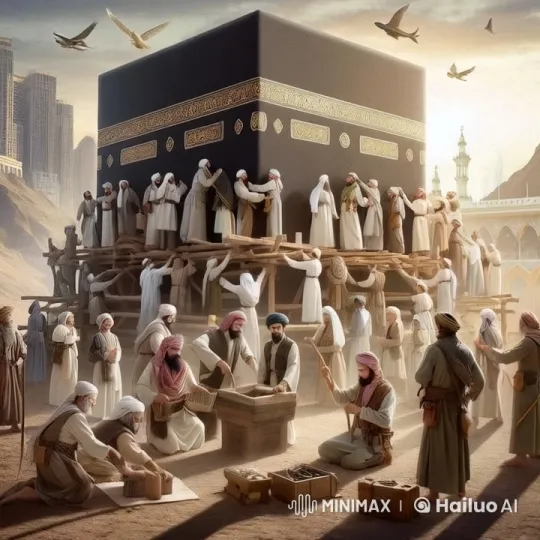 Ancient Construction of Kaaba with Workers and Mountains – AI Generated Video | Hailuo AI