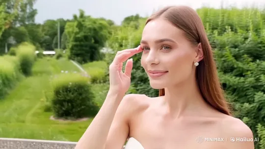 European Beauty Touches Her Face in Panoramic Shot – AI Generated Video | Hailuo AI