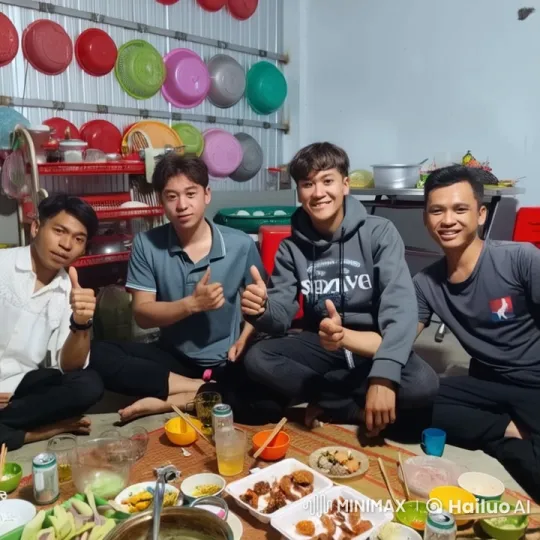 Friends Enjoying a Cozy Meal Indoors – AI Generated Video | Hailuo AI
