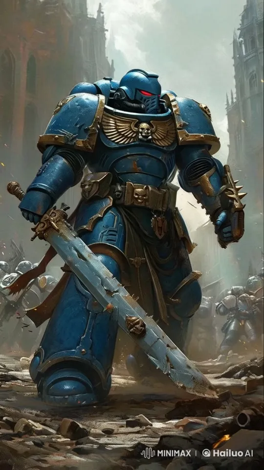 Space Marine Commander Leads Battle Amidst Gothic Ruins – AI Generated Video | Hailuo AI