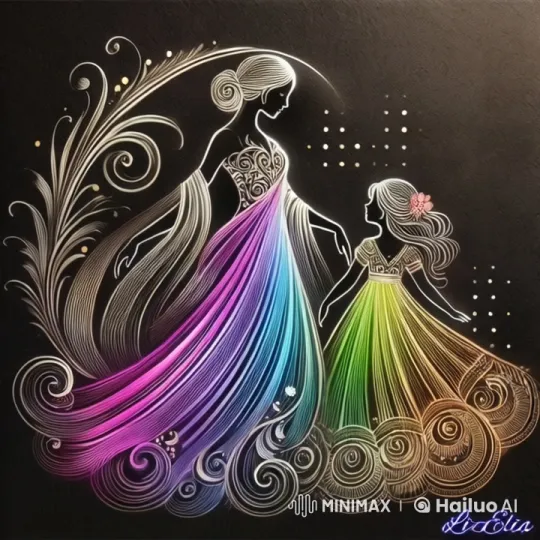 Elegant Line Art of Mother and Daughter's Tender Moment – AI Generated Video | Hailuo AI