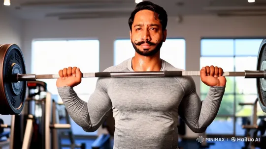 Man Lifts Barbell in Modern Gym with Determination – AI Generated Video | Hailuo AI