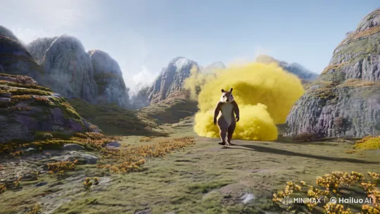 Squirrel-Costumed Figure in Surreal Landscape – AI Generated Video | Hailuo AI