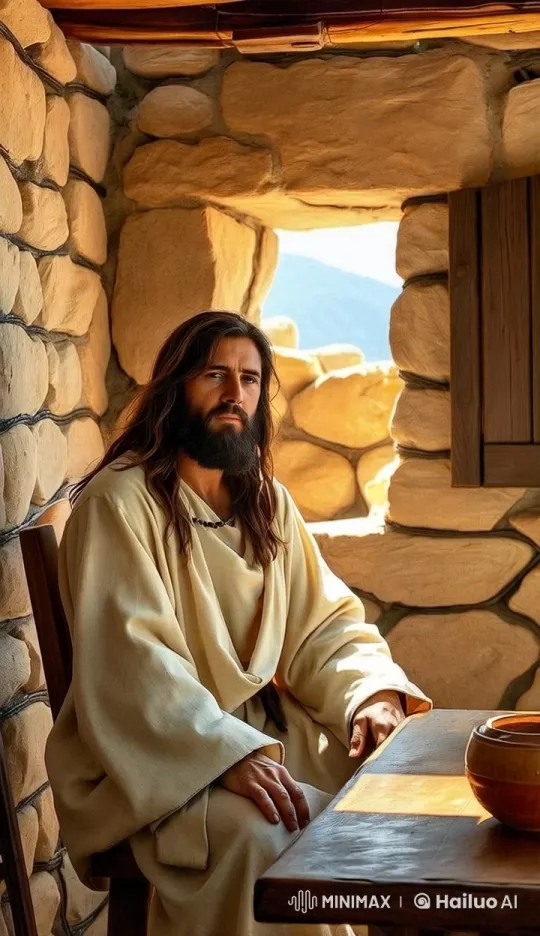 Jesus in Serene Reflection at Zacchaeus's Home – AI Generated Video | Hailuo AI