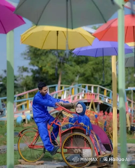 Playful Brawl Leads to Romantic Kiss Under Colorful Umbrellas – AI Generated Video | Hailuo AI