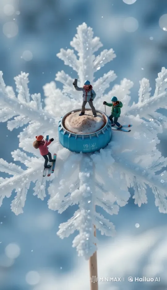 Mini Skier Navigates Gracefully Down Detailed Snowflake – AI Generated Video | Hailuo AI
