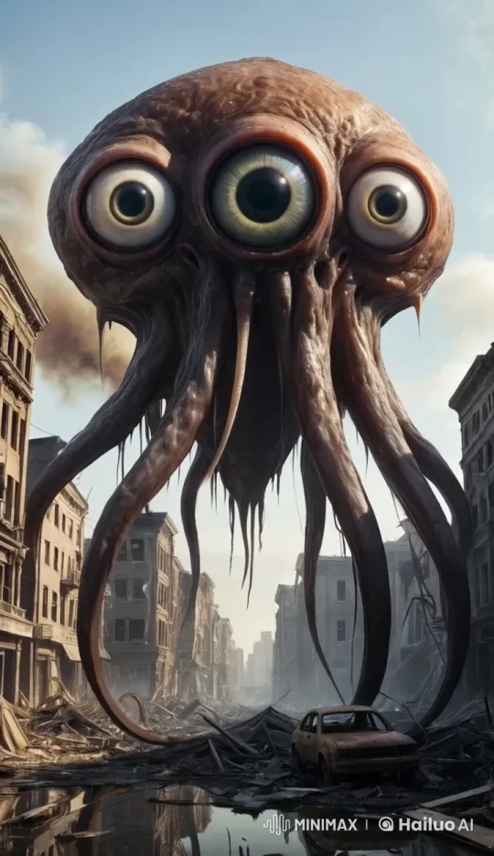 Colossal Tentacled Monster Destroys Post-Apocalyptic City – AI Generated Video | Hailuo AI