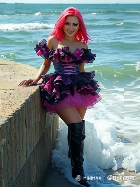 Vibrant Woman in Animated Seaside Setting – AI Generated Video | Hailuo AI