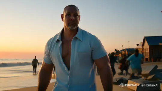 Heroic Man Rescues Civilians Amidst Beach Chaos at Sunset – AI Generated Video | Hailuo AI
