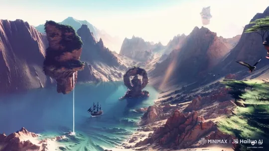 Mystical Landscape with Floating Island and Grand Ship – AI Generated Video | Hailuo AI