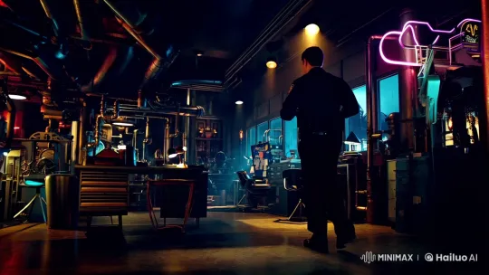 Steampunk Town: Detective's Neon-Lit Office Scene – AI Generated Video | Hailuo AI