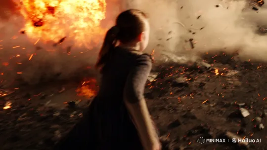 Young Girl Escapes Through Chaotic Destruction Scene – AI Generated Video | Hailuo AI