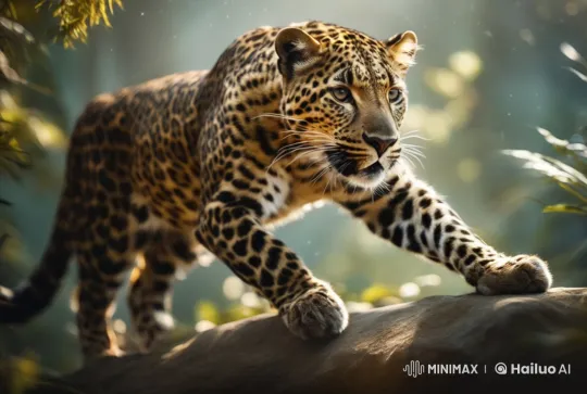 Leopard's Dramatic Leap in Sunlit Forest – AI Generated Video | Hailuo AI