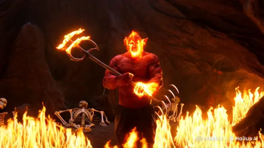 Fiery Demon in Haunting Cavern: A Cinematic Experience – AI Generated Video | Hailuo AI