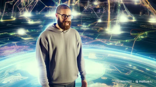 Ascension of a Bearded Man in Digital Matrix – AI Generated Video | Hailuo AI