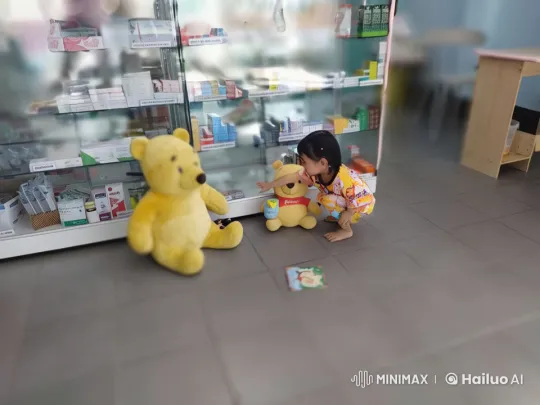 Child Practices Kungfu with Teddy Bears in Pharmacy – AI Generated Video | Hailuo AI