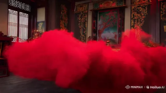 Chinese Room: Eerie Demon Woman in Red Levitates – AI Generated Video | Hailuo AI