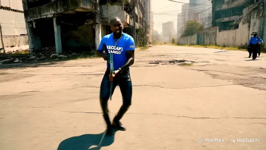 Urban Drama: Man with AK-47 vs. Police in Aesthetic Cinematic Style – AI Generated Video | Hailuo AI
