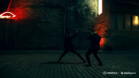Neon-Lit Alley Fight: Aesthetic Combat Scene – AI Generated Video | Hailuo AI