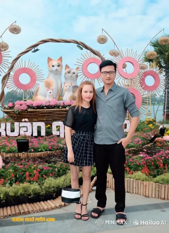Couple Showcases Synchronized Kungfu in Festive Flower Garden – AI Generated Video | Hailuo AI