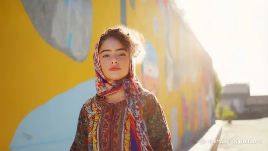 Young Woman Celebrates Cultural Heritage in Colorful Setting – AI Generated Video | Hailuo AI