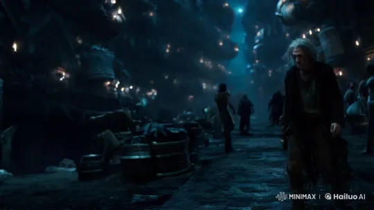 The Wanderer: A Beacon of Hope in a Floating City's Shadows – AI Generated Video | Hailuo AI