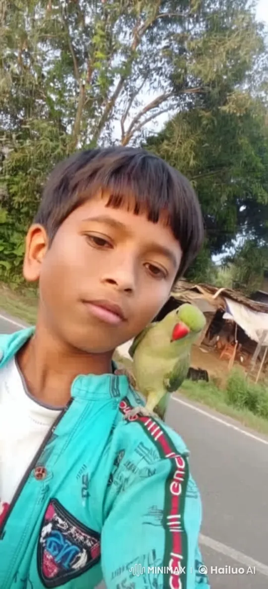 Boy and Parrot Playful Interaction on a Serene Roadside – AI Generated Video | Hailuo AI