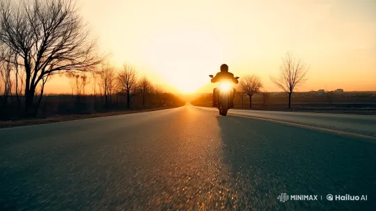 Solitary Motorcyclist in Vast, Golden Landscape – AI Generated Video | Hailuo AI