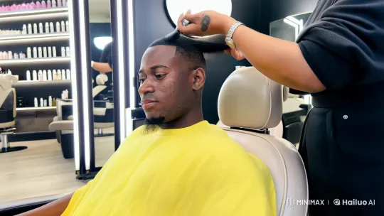 Stylist Accentuates Tattoos During High-End Hair Salon Session – AI Generated Video | Hailuo AI
