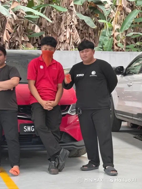 Three Men Practice Kung Fu in Front of Red Car – AI Generated Video | Hailuo AI