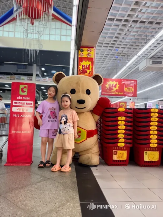 Children and Animated Mascot Perform Kung Fu in Supermarket Setting – AI Generated Video | Hailuo AI