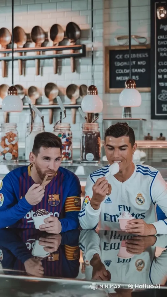Cristiano Ronaldo and Lionel Messi Enjoy Ice Cream Together – AI Generated Video | Hailuo AI
