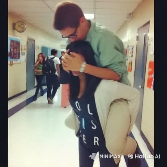 School Hallway Piggyback Ride in Live2D Animation – AI Generated Video | Hailuo AI