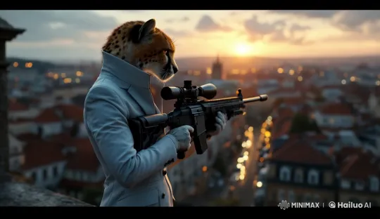 Cheetah Guard: Urban Rooftop Sniper Scene – AI Generated Video | Hailuo AI
