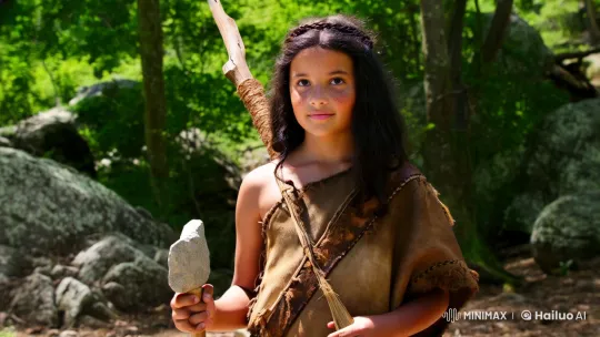Stone Age Girl in Forest, Displaying Strength and Resourcefulness – AI Generated Video | Hailuo AI