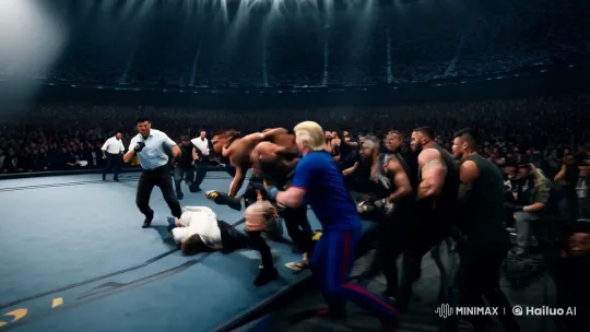 Epic Fight Scene Showcases Athletic Legends in Cinematic Grandeur – AI Generated Video | Hailuo AI