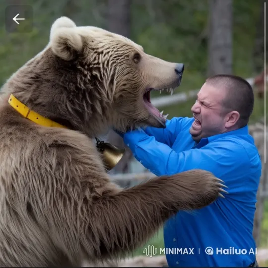 Man Defends Self Against Roaring Collared Bear in Forest – AI Generated Video | Hailuo AI