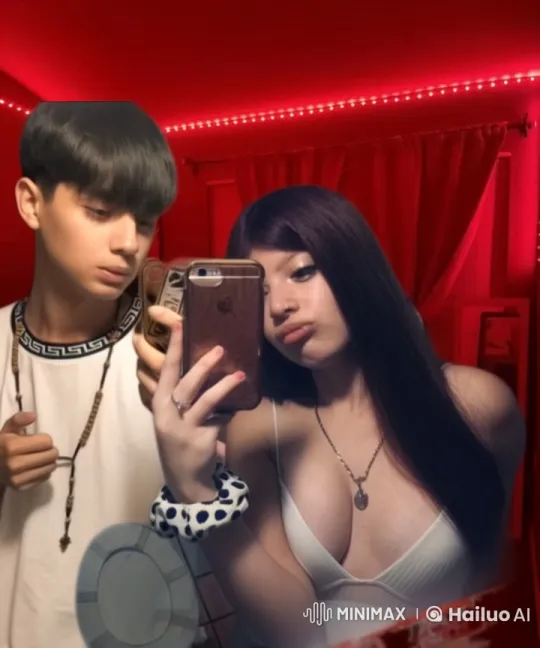 Couple Captures Intimate Selfie Moment in Red-Lit Room – AI Generated Video | Hailuo AI