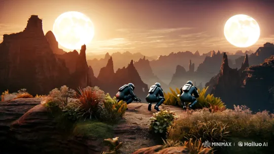 Marines Scout Enemy Camp Under Twin Moons – AI Generated Video | Hailuo AI