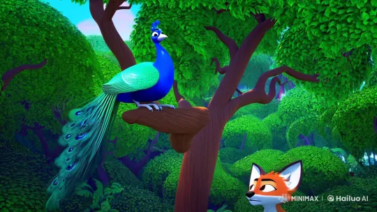 Peacock's Flight and Jackal's Frustration in Lush Jungle – AI Generated Video | Hailuo AI