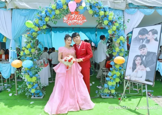Animated Kung Fu Wedding Celebration Under Floral Arch – AI Generated Video | Hailuo AI