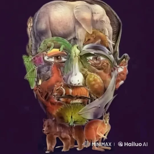 Animals in Harmony: A Human Portrait in Motion – AI Generated Video | Hailuo AI
