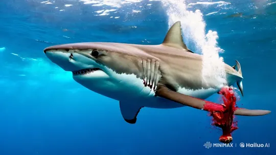 Majestic Great White Shark in Serene Underwater Dance – AI Generated Video | Hailuo AI