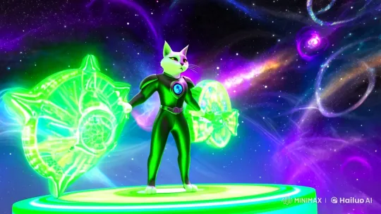 Heroic Cat Guardian Protects Cosmos with Energy Constructs – AI Generated Video | Hailuo AI