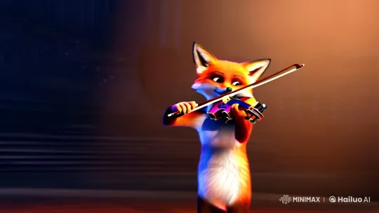 Red Fox Cub Plays Violin in Mysterious Conservatory – AI Generated Video | Hailuo AI